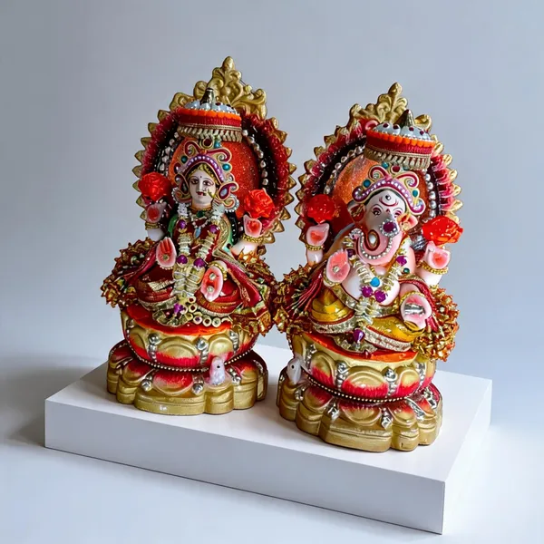 Multicolor_Clay_Lakshmi_Ganesh_Idol_Set_For_Puja