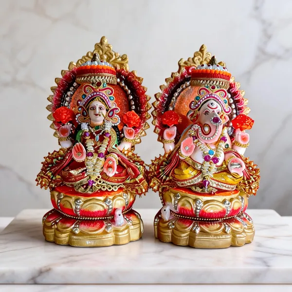 Multicolor_Clay_Lakshmi_Ganesh_Idol_Set_For_Puja