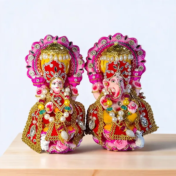 Multicolor_Clay_Lakshmi_Ganesha_Idol_Set_For_Puja