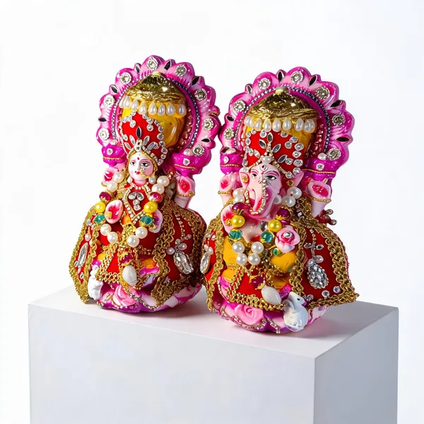 Multicolor_Clay_Lakshmi_Ganesha_Idol_Set_For_Puja