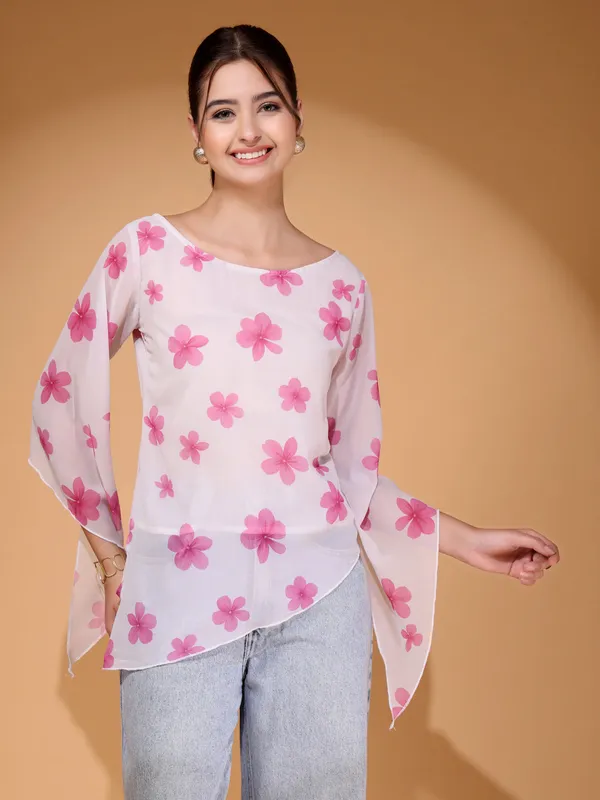 Womens_Floral_Printed_Asymmetric_Georgette_Short_Kurti