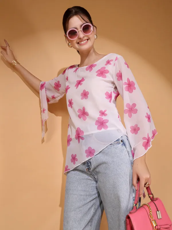 Womens_Floral_Printed_Asymmetric_Georgette_Short_Kurti