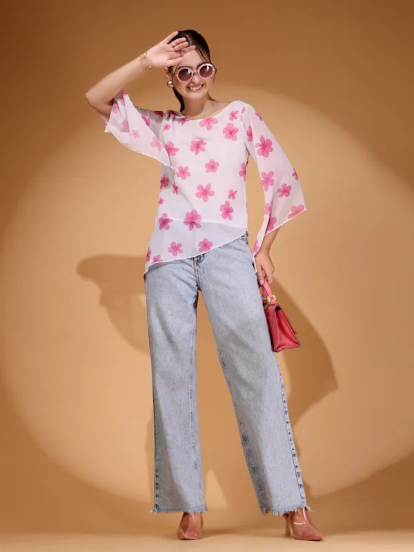 Womens_Floral_Printed_Asymmetric_Georgette_Short_Kurti