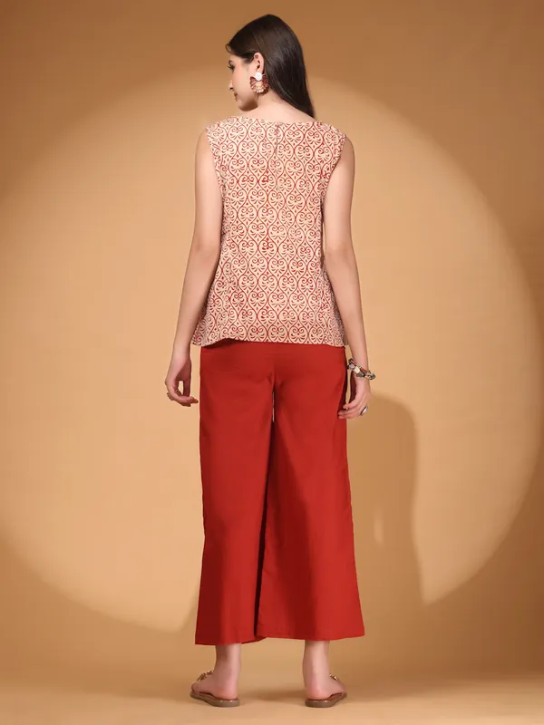 Elegant_Red_Palazzo_Co_Ord_Set_With_Printed_Sleeveless_Top_Side_Bow_Tie_Up_Indo_Western_Statement_Outfit_For_Women