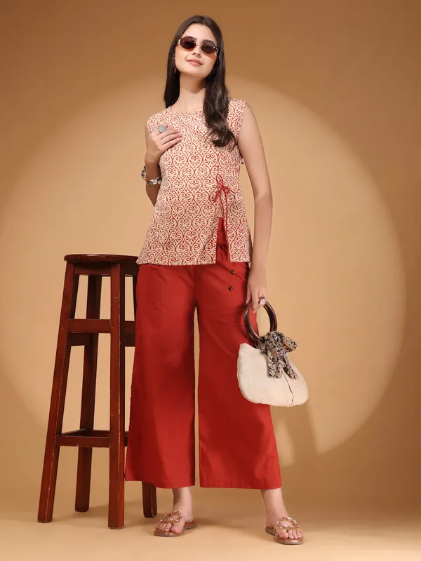Elegant_Red_Palazzo_Co_Ord_Set_With_Printed_Sleeveless_Top_Side_Bow_Tie_Up_Indo_Western_Statement_Outfit_For_Women