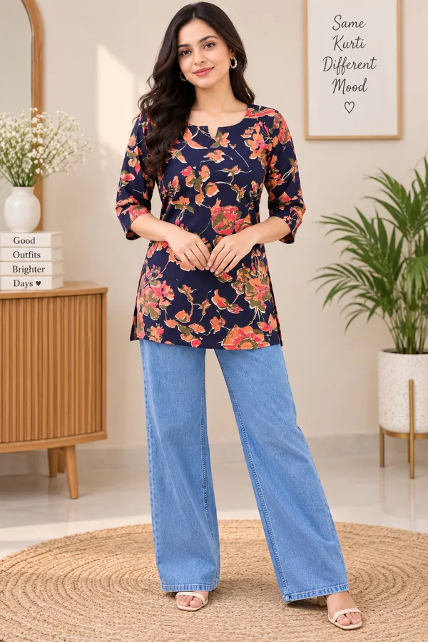 Womens_Navy_Blue_Floral_Printed_Straight_Kurti