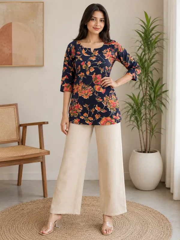 Womens_Navy_Blue_Floral_Printed_Straight_Kurti