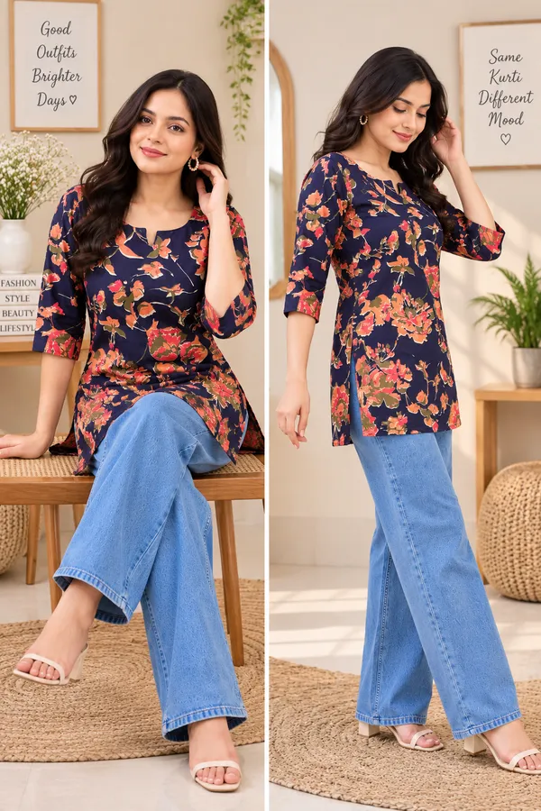 Womens_Navy_Blue_Floral_Printed_Straight_Kurti