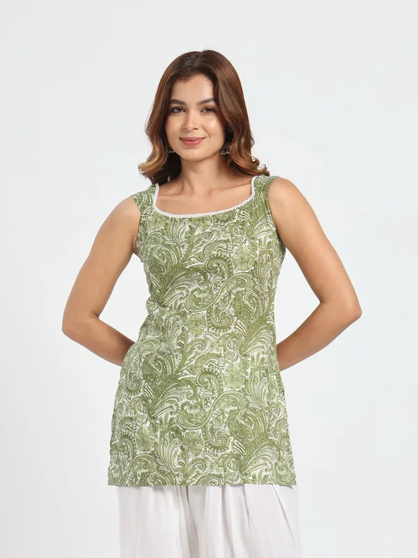 Klawesh_Olive_Green_Printed_Farsi_Set_For_Women