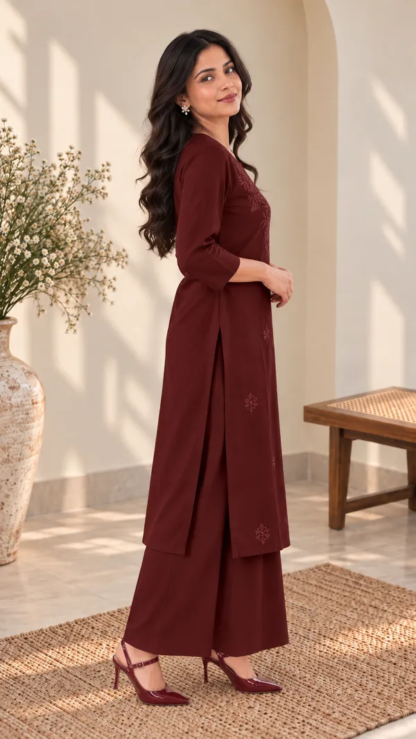 Maroon_Embroidered_Kurta_Palazzo_Set_For_Women_Elegant_Ethnic_Wear