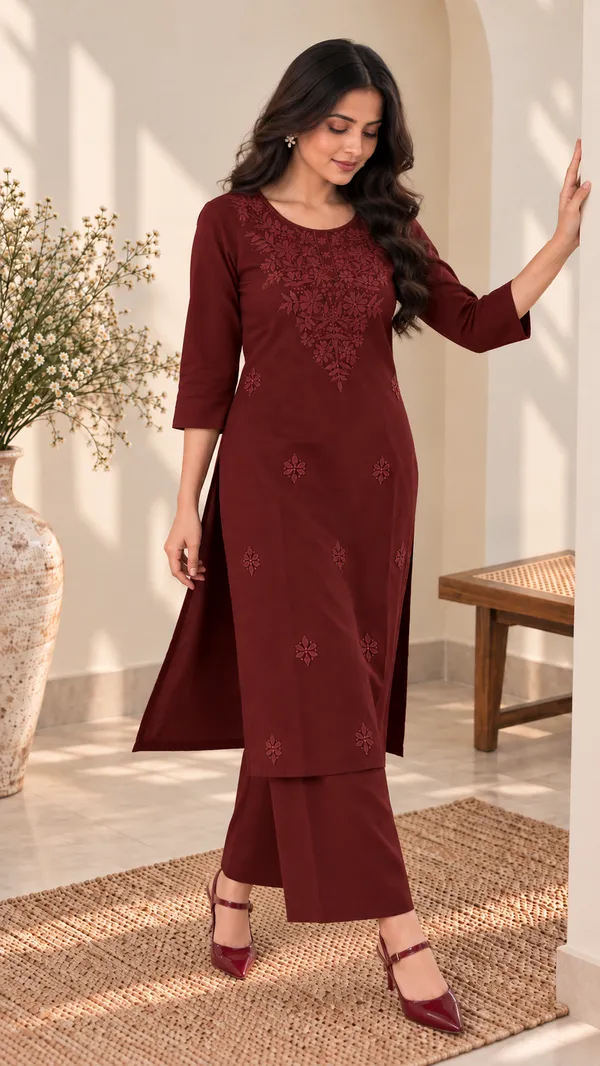 Maroon_Embroidered_Kurta_Palazzo_Set_For_Women_Elegant_Ethnic_Wear
