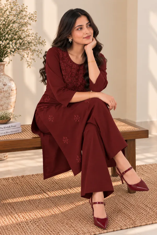 Maroon_Embroidered_Kurta_Palazzo_Set_For_Women_Elegant_Ethnic_Wear