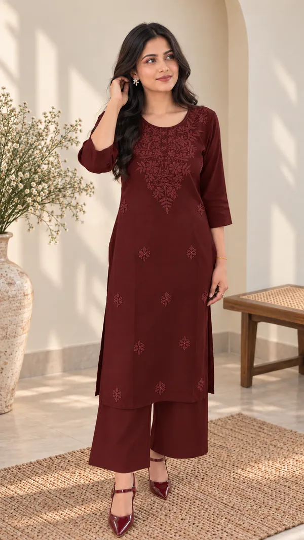 Maroon_Embroidered_Kurta_Palazzo_Set_For_Women_Elegant_Ethnic_Wear