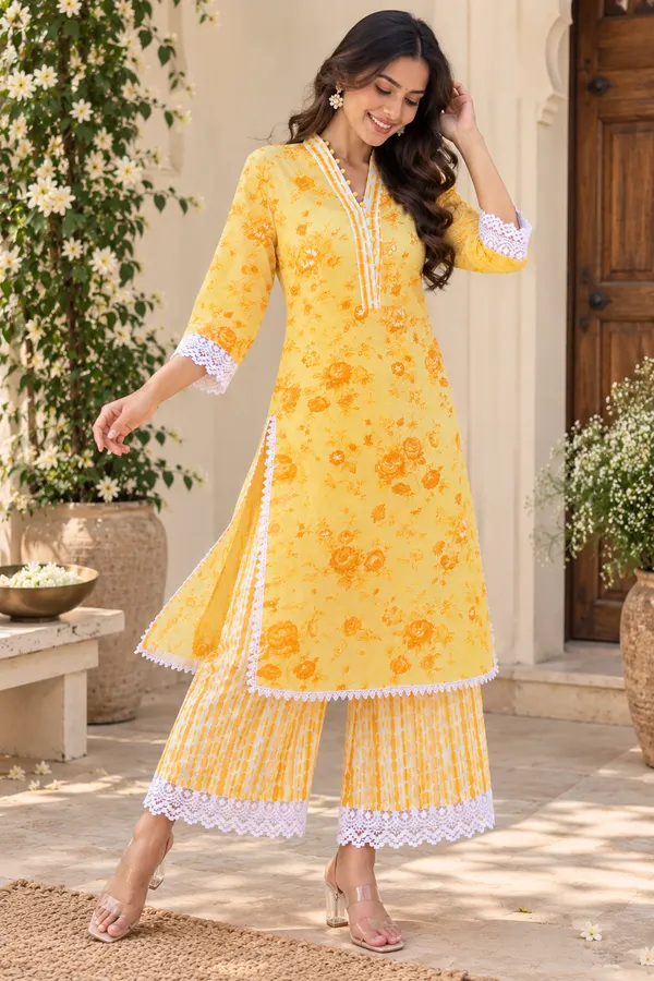 Floral_Kurta_Palazzo_Duo_–_Brown_And_Yellow