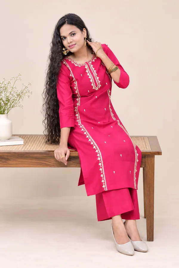 Magenta_Pink_Embroidered_Kurta_with_Wide-Leg_Palazzo_Set_for_Women
