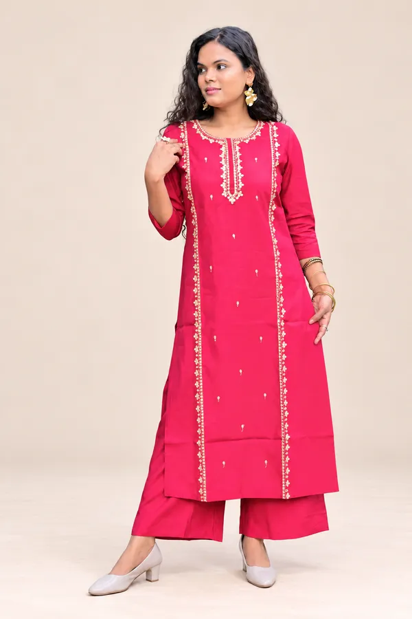 Magenta_Pink_Embroidered_Kurta_with_Wide-Leg_Palazzo_Set_for_Women