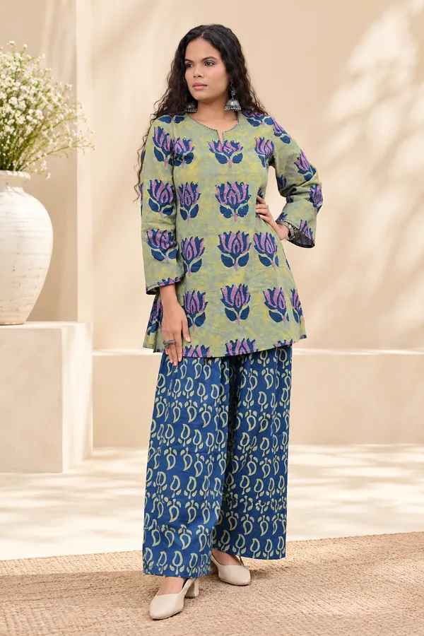 Green_Printed_Kurta_Palazzo_Set_For_Women