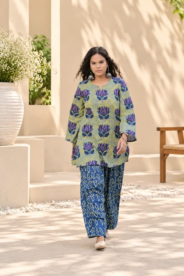 Green_Printed_Kurta_Palazzo_Set_For_Women
