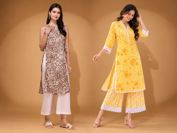 Floral_Kurta_Palazzo_Duo_–_Brown_And_Yellow
