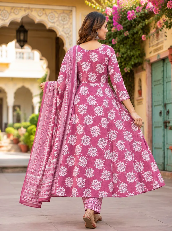 Pink_Floral_Print_Anarkali_Suit_Set_For_Women