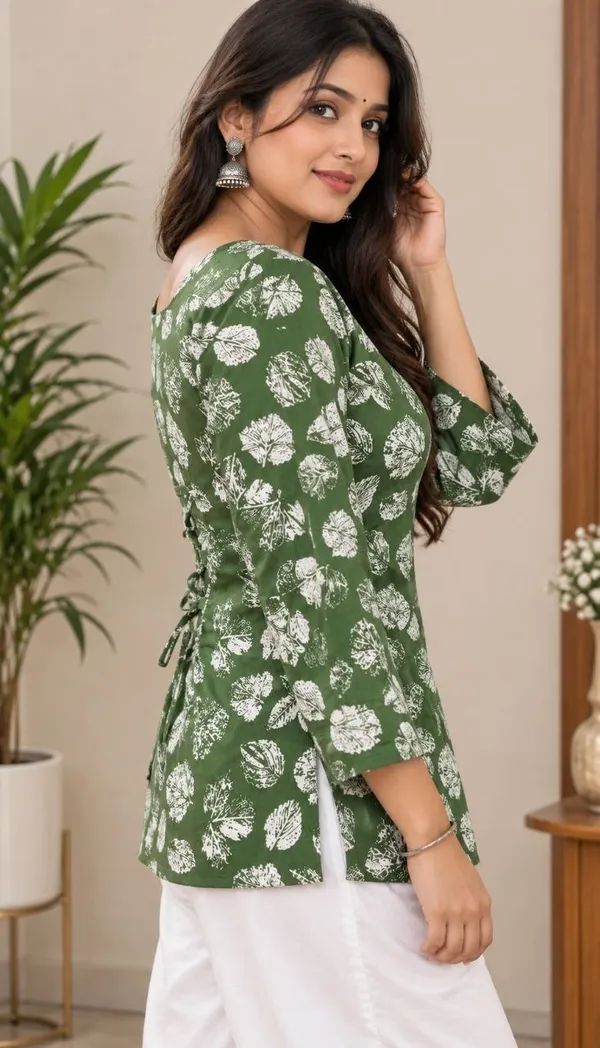 Green_Printed_Flared_Sleeve_Top_for_Women