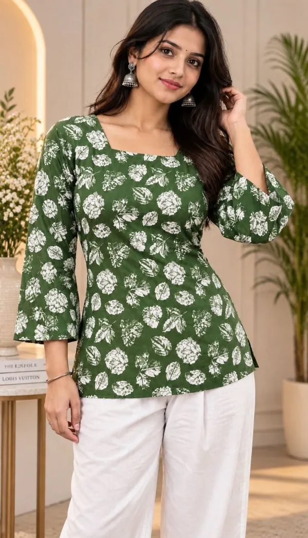 Green_Printed_Flared_Sleeve_Top_for_Women