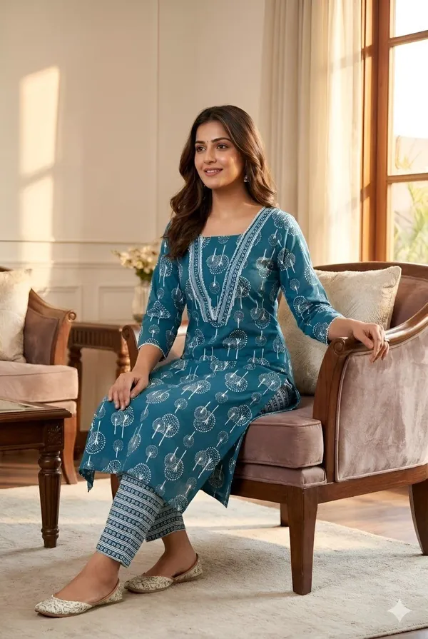 Teal_Printed_Straight_Kurta_Pant_Set_for_Women