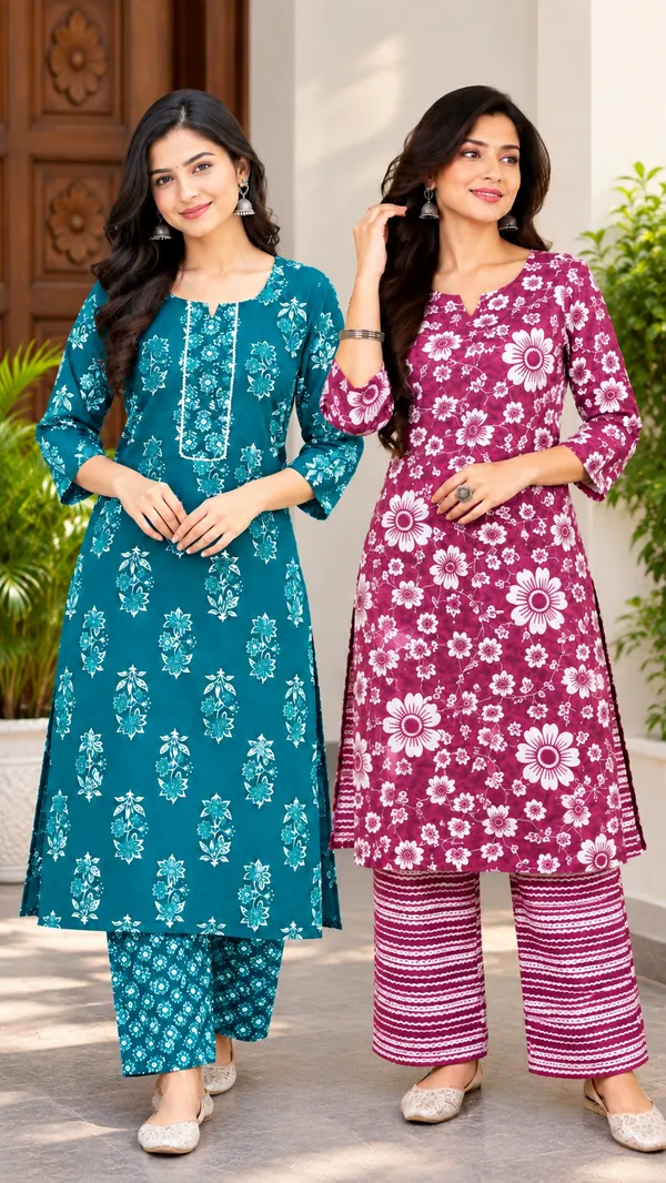 Teal_Printed_Straight_Kurta_Pant_Set_for_Women