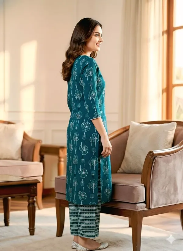 Teal_Printed_Straight_Kurta_Pant_Set_for_Women