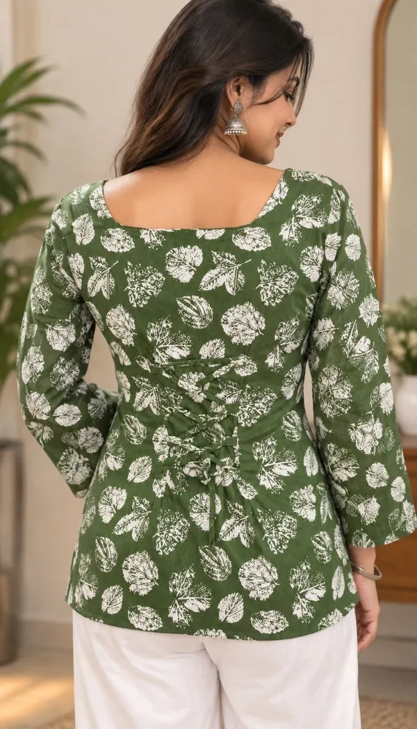 Green_Printed_Flared_Sleeve_Top_for_Women