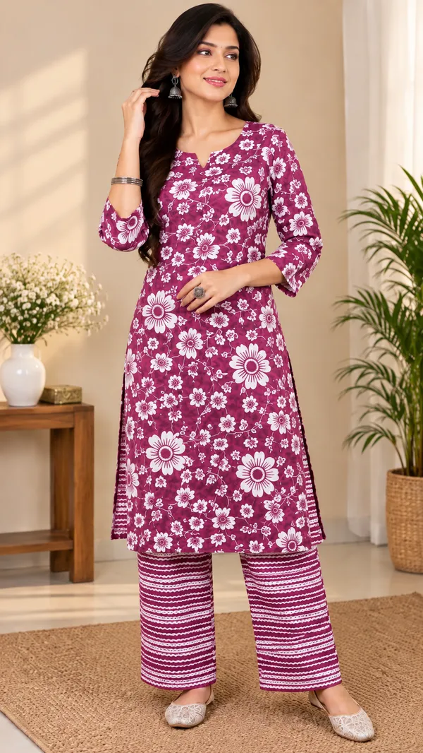 Magenta_Floral_Print_Kurta_Set_for_Women