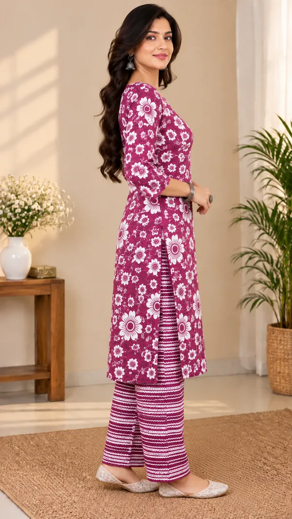 Magenta_Floral_Print_Kurta_Set_for_Women
