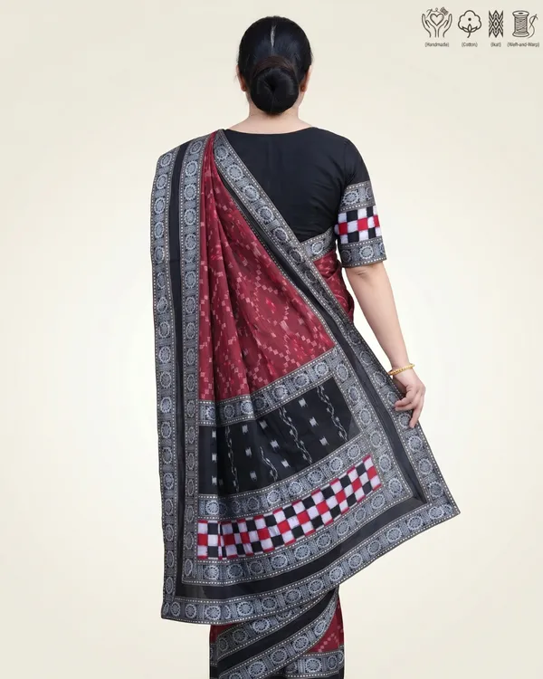 Maroon_Cotton_Ikat_Saree_For_Women