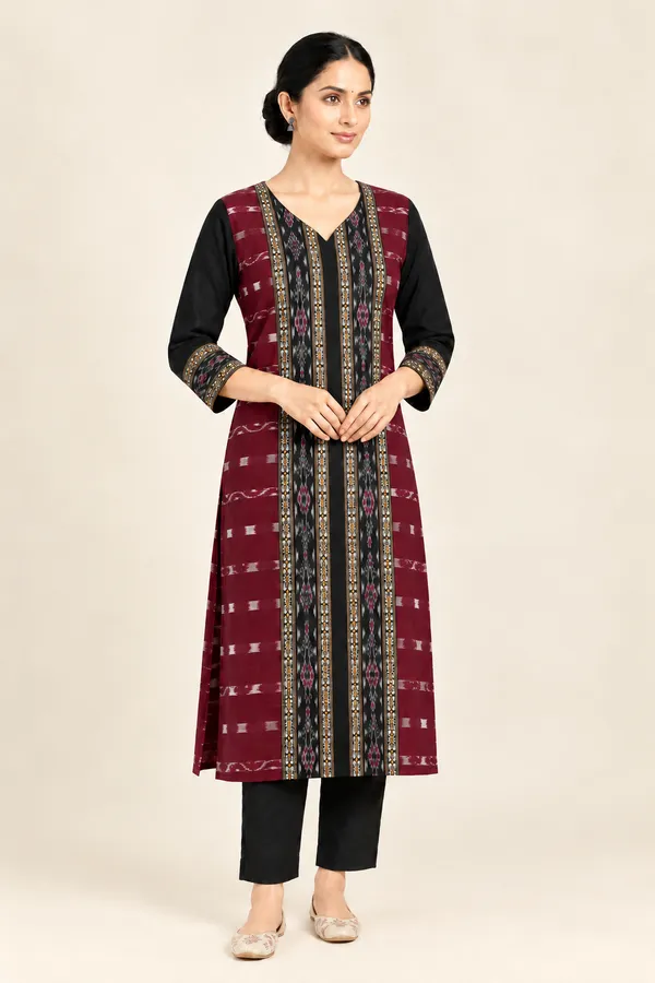 Maroon_Cotton_Printed_Straight_Kurta_For_Women