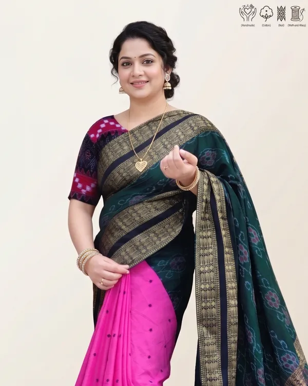 Pink_And_Teal_Cotton_Handloom_Saree_For_Women