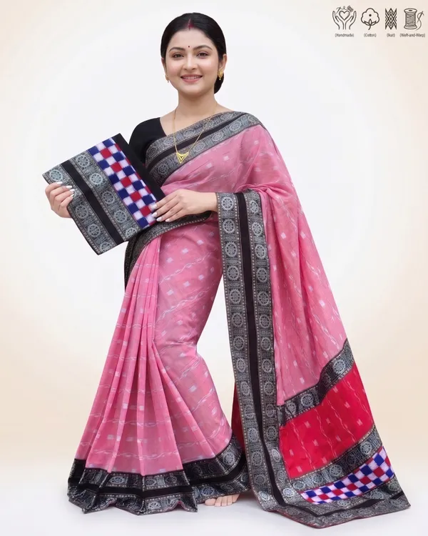 Pink_Cotton_Handloom_Ikat_Saree_For_Women