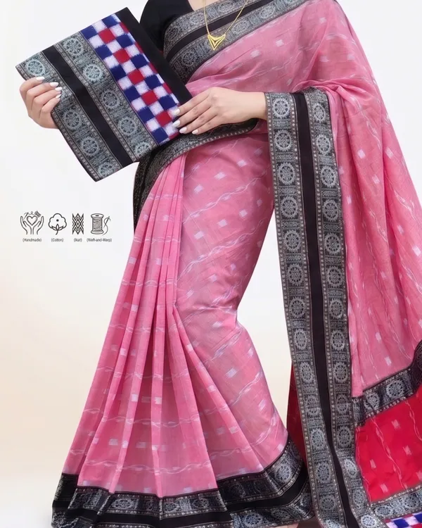 Pink_Cotton_Handloom_Ikat_Saree_For_Women