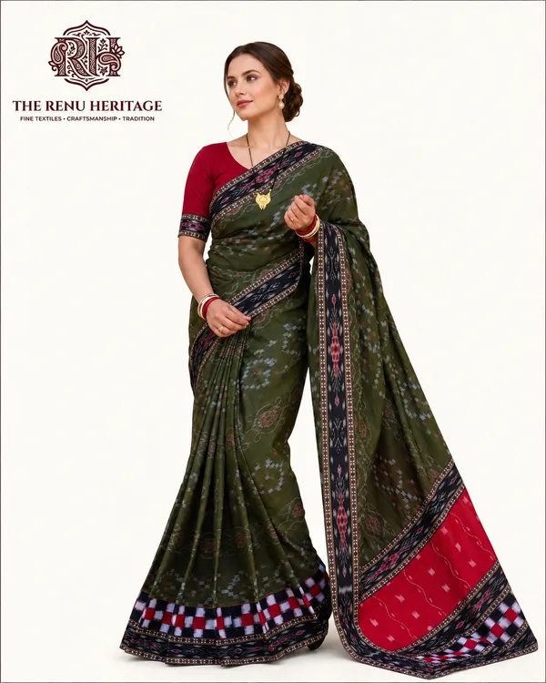 Olive_Green_Cotton_Printed_Saree_For_Women