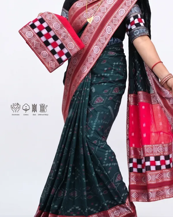 Teal_Cotton_Handloom_Saree_For_Women