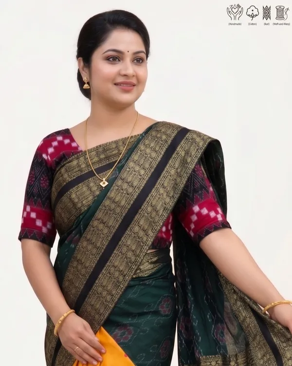 Yellow_Green_Cotton_Handloom_Saree_For_Women