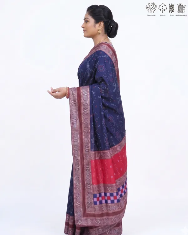 Navy_Blue_And_Red_Cotton_Handloom_Saree_For_Women