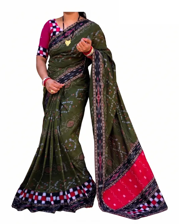 Olive_Green_Cotton_Printed_Saree_For_Women