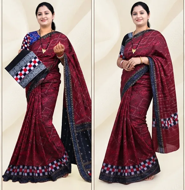 Maroon_Cotton_Handloom_And_Ikat_Saree_For_Women_Pack_Of_2