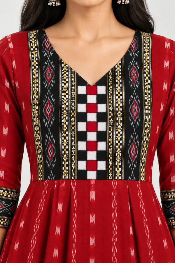 Red_Cotton_Printed_Flared_Anarkali_Gown_For_Women