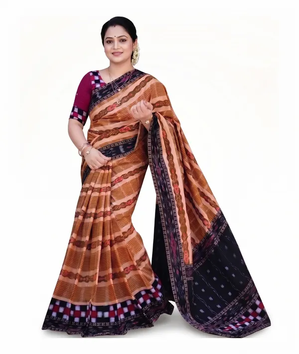 Brown_Cotton_Patterned_Saree_For_Women