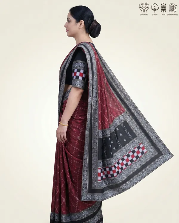 Maroon_Cotton_Ikat_Saree_For_Women