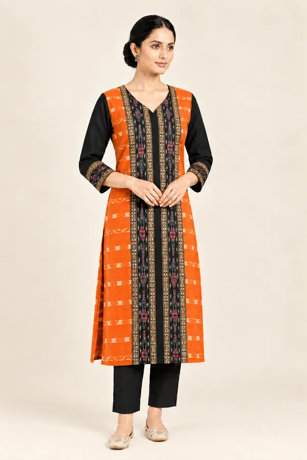 Orange_Cotton_Printed_Straight_Kurta_For_Women