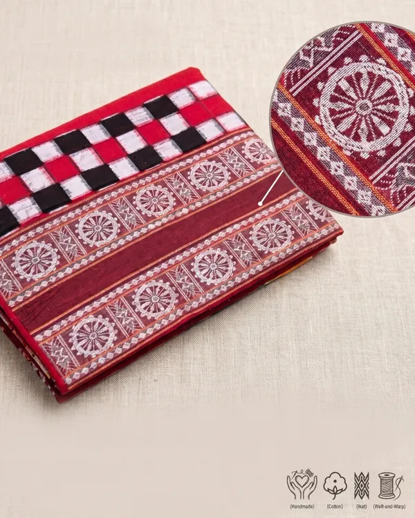 Olive_Green_And_Maroon_Border_Cotton_Handloom_Saree_For_Women