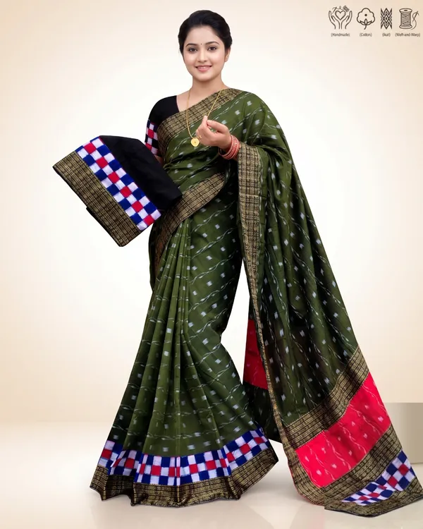 Green_And_Pink_Cotton_Ikat_Saree_For_Women_Pack_Of_2