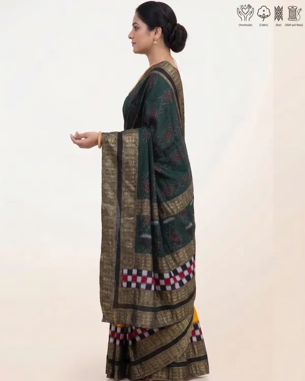 Green_Cotton_Ikat_Saree_For_Women